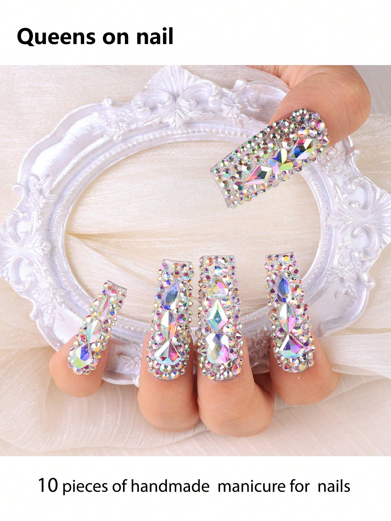 10 Pcs Handmade Press on Nail rhinestones Fake Nails