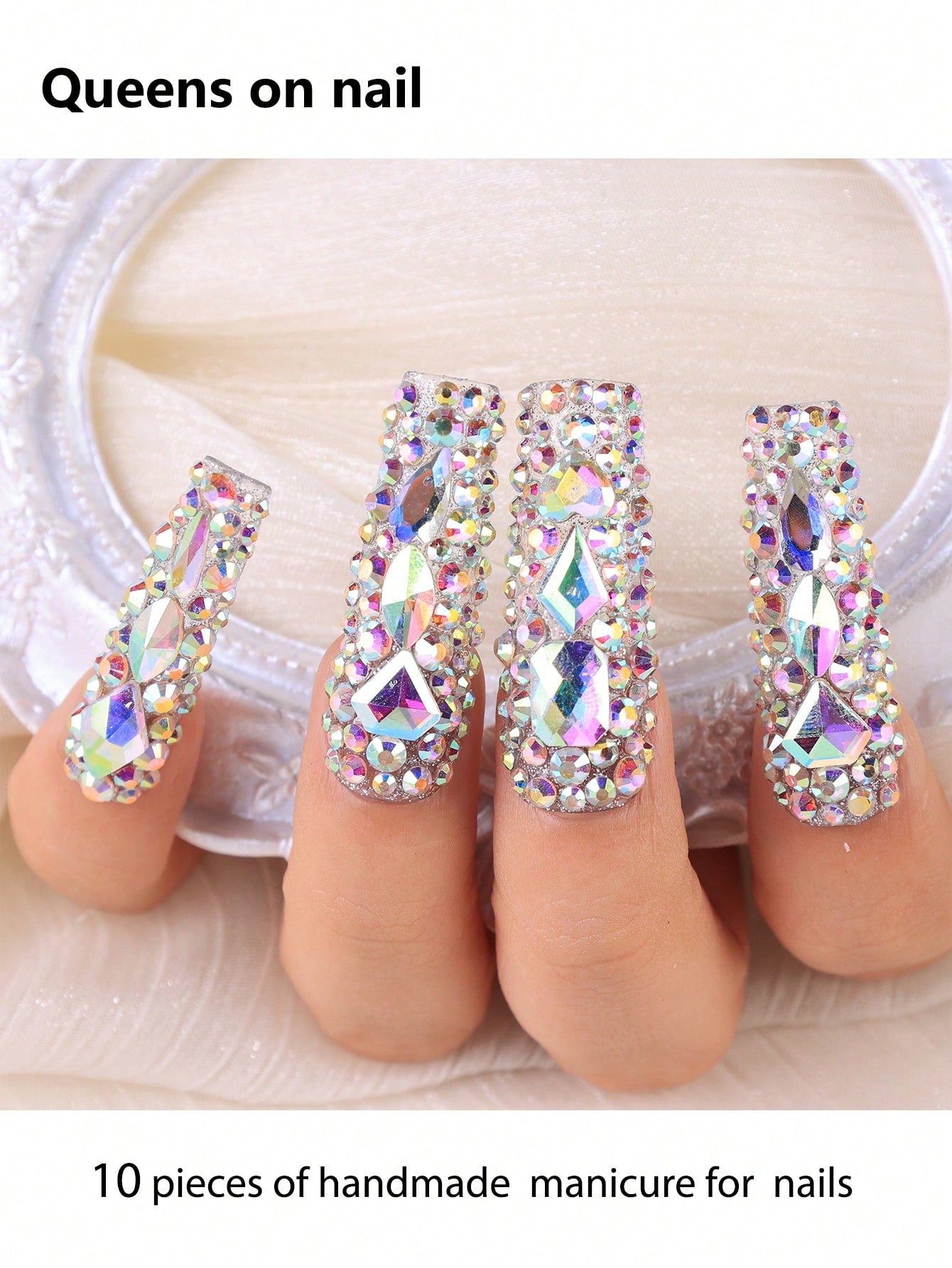 10 Pcs Handmade Press on Nail rhinestones Fake Nails