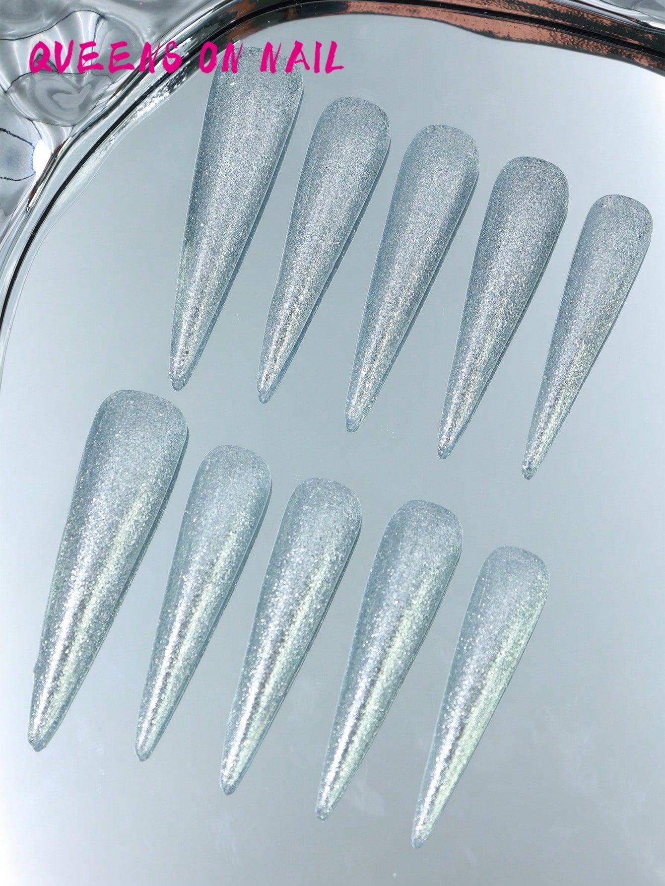 10 Pcs Handmade Press on Nail silver Fake Nail