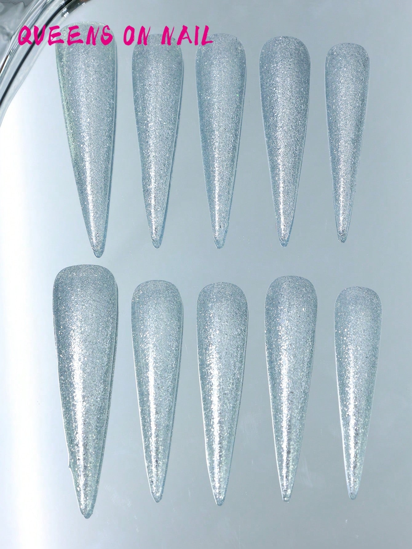 10 Pcs Handmade Press on Nail silver Fake Nail