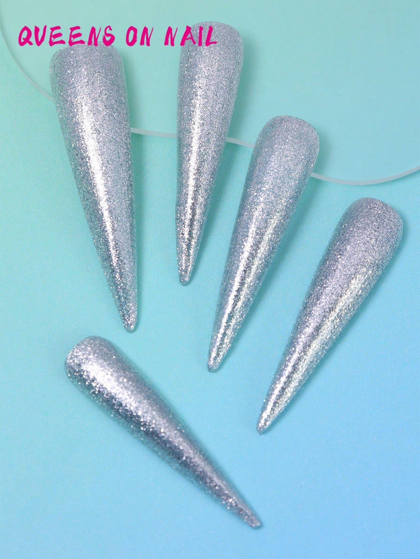 10 Pcs Handmade Press on Nail silver Fake Nail