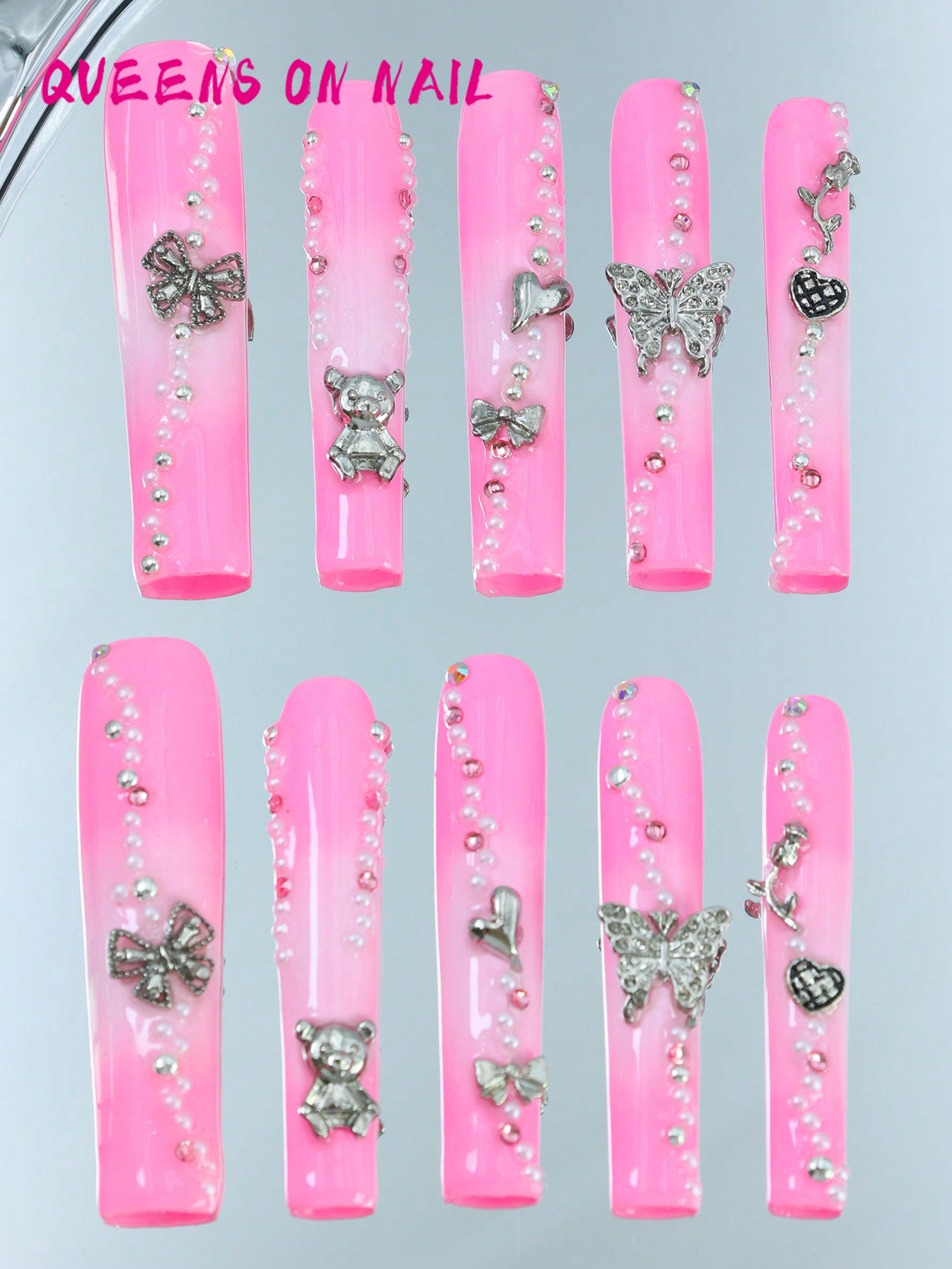 10 Pcs Handmade Press on Nail pink Y2K Fake Nails