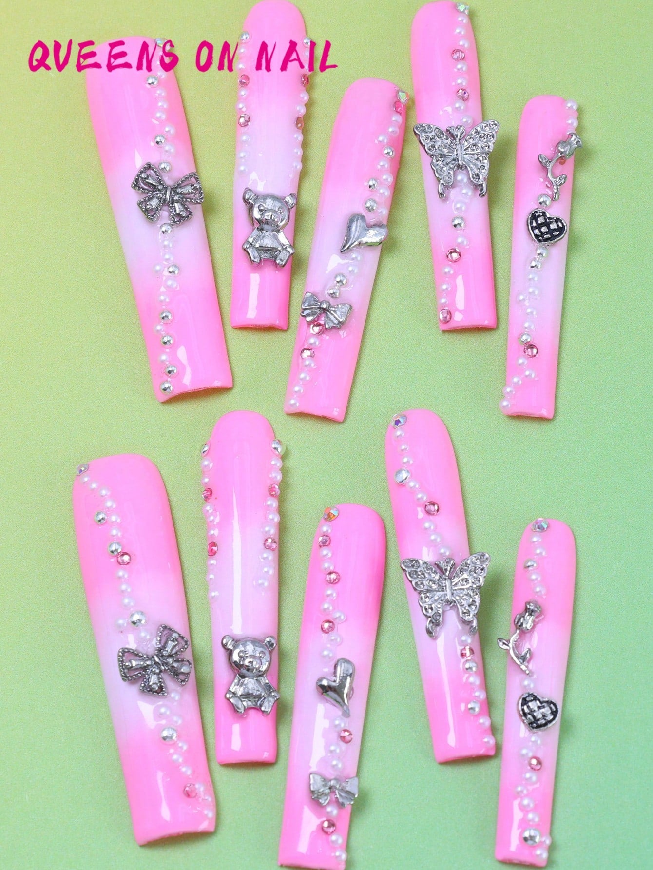 10 Pcs Handmade Press on Nail pink Y2K Fake Nails