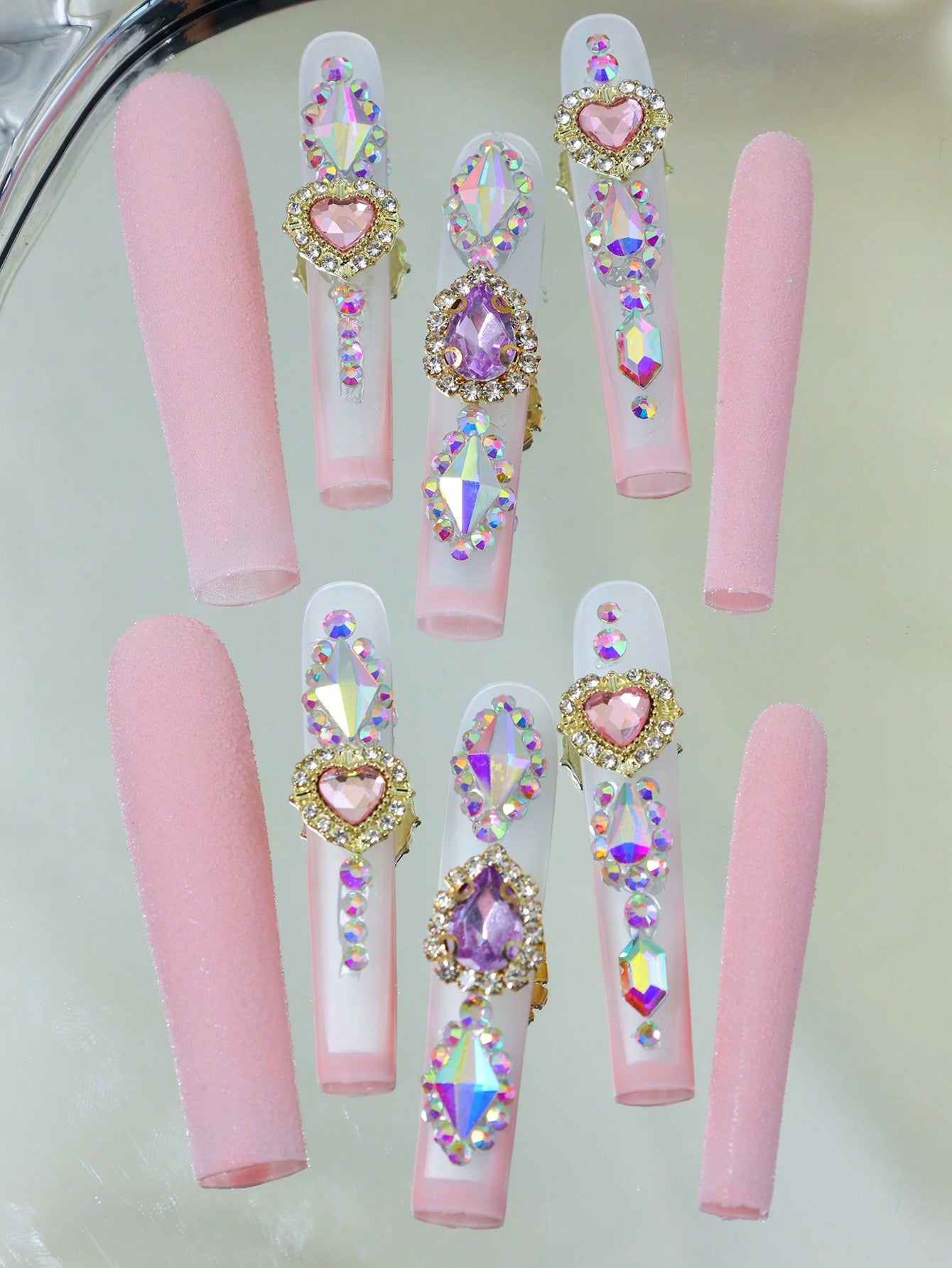 10pcs Handmade Press on Nail Pink Fake Nails