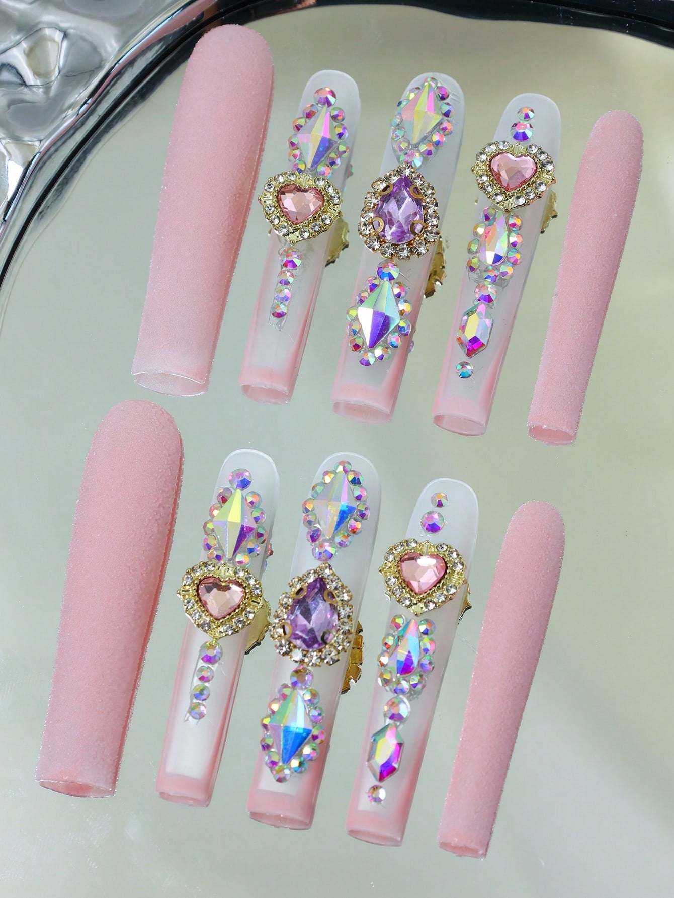 10pcs Handmade Press on Nail Pink Fake Nails