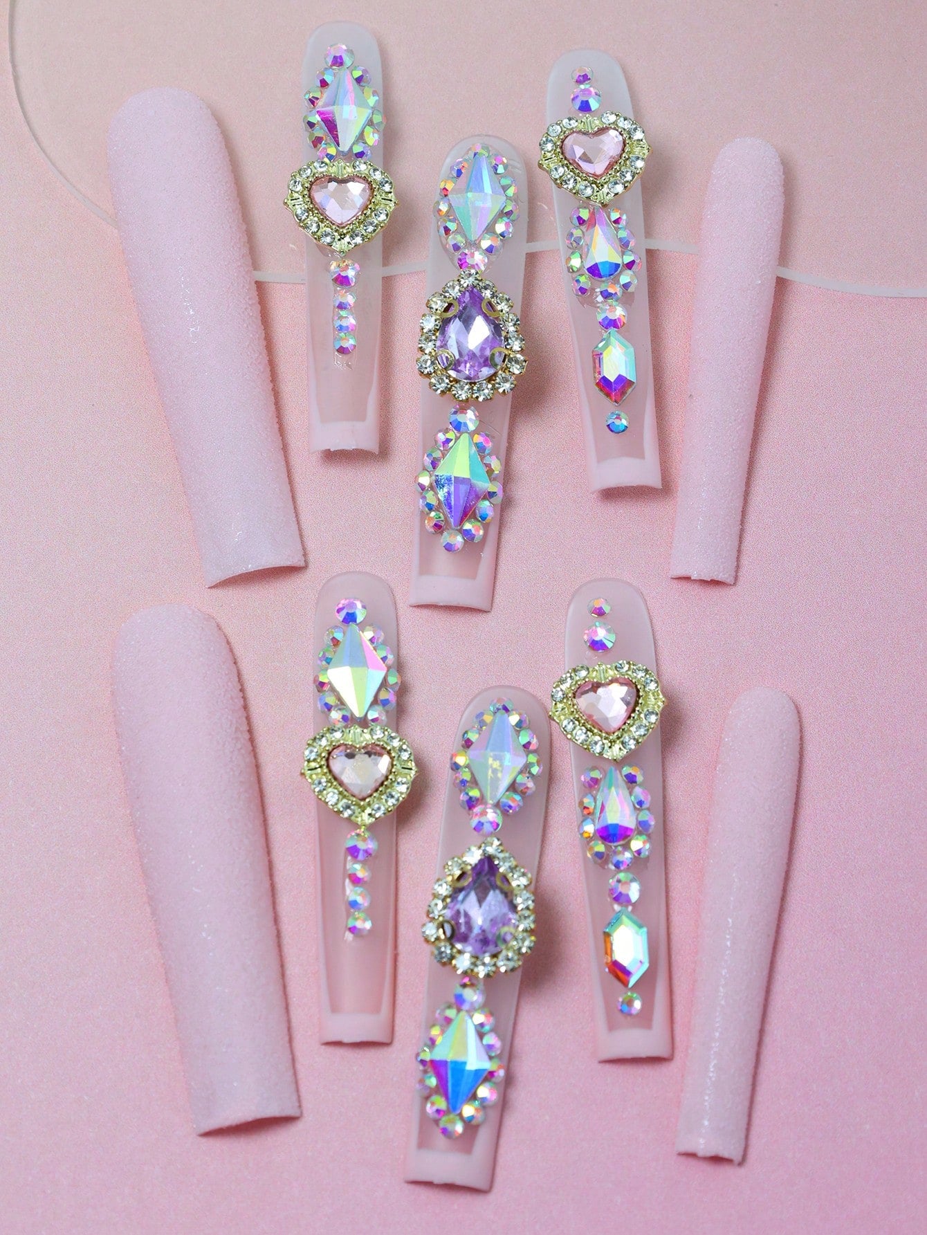 10pcs Handmade Press on Nail Pink Fake Nails