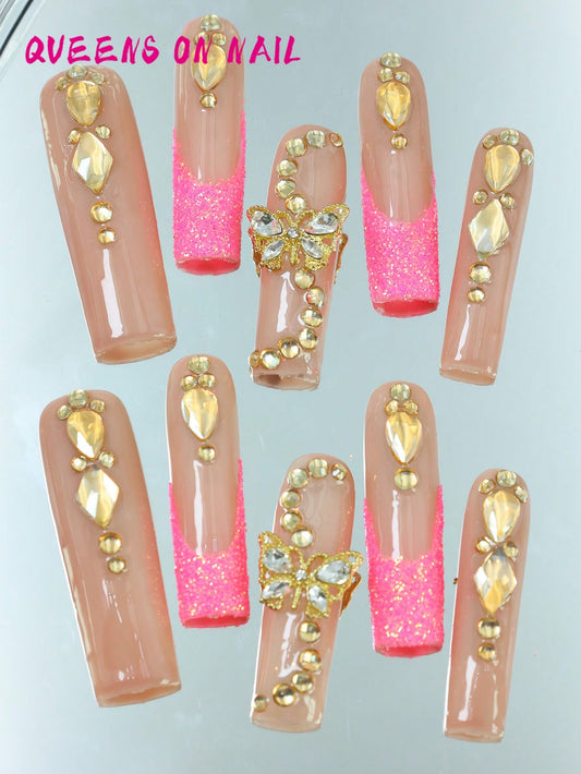 10pcs Handmade Press On Nail Pink Fake Nails