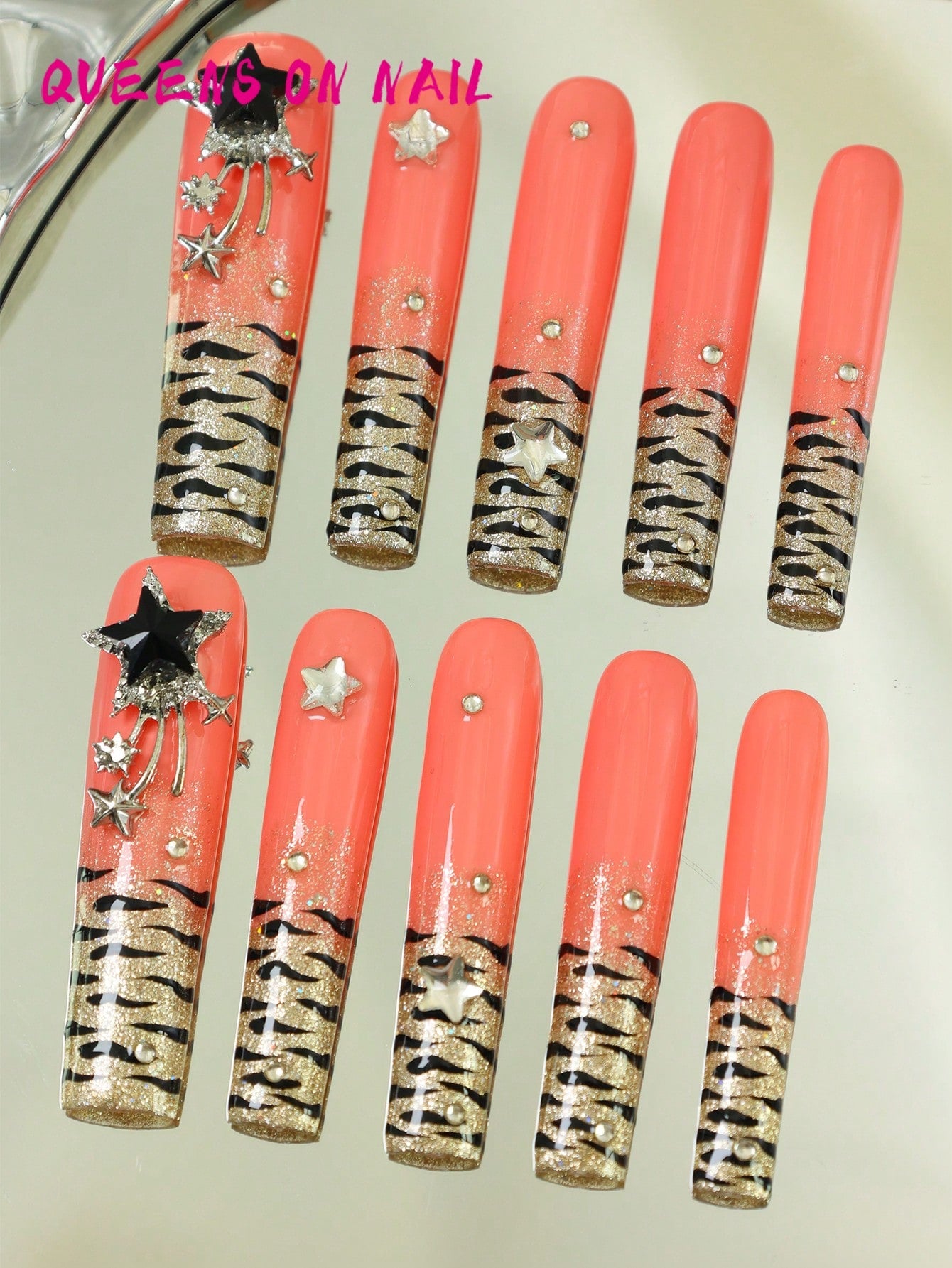 10pcs Handmade Press On Nail leopard print Fake Nails