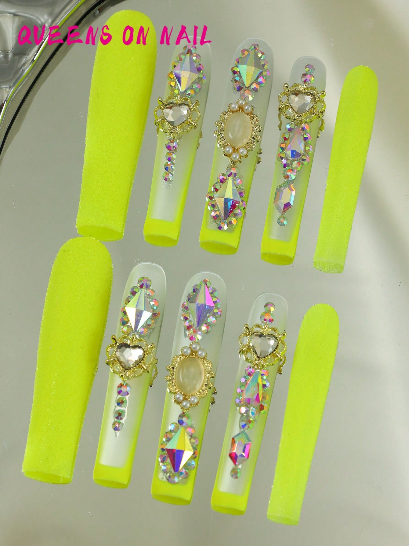 10pcs Handmade Press On Nail Yellow Fake Nails