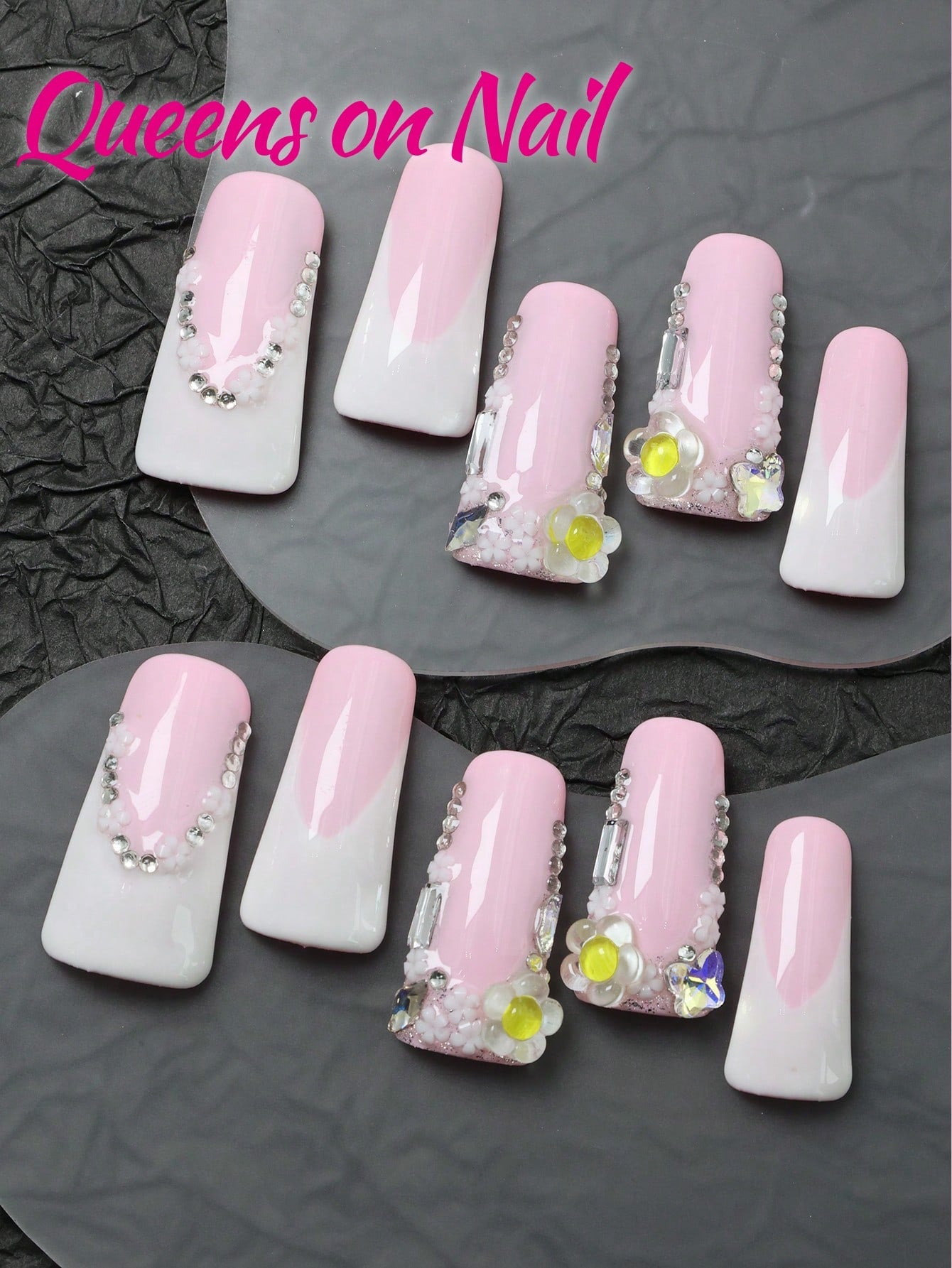 10Pcs Handmade Press on Pink Nails Fake Nails