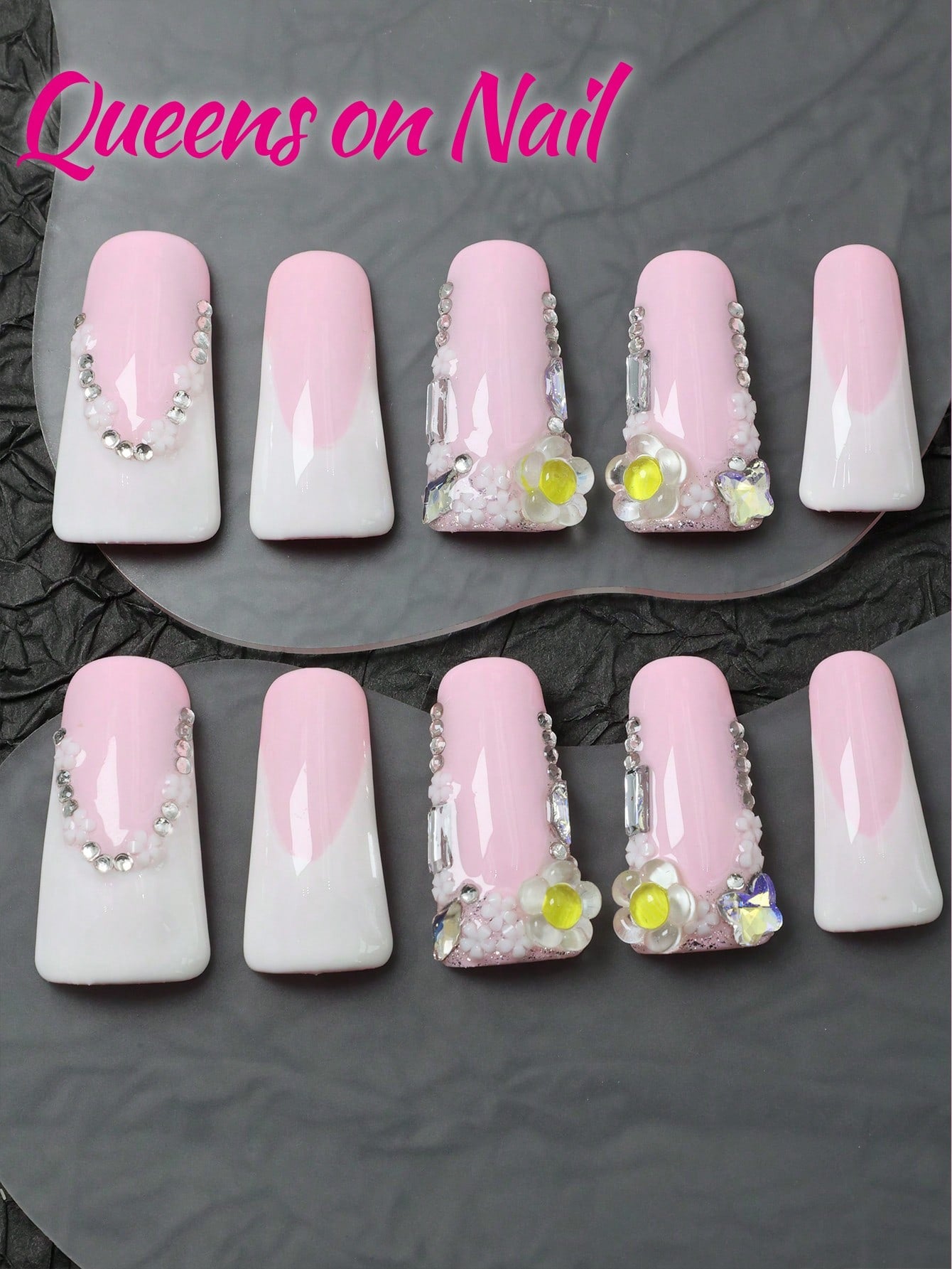 10Pcs Handmade Press on Pink Nails Fake Nails