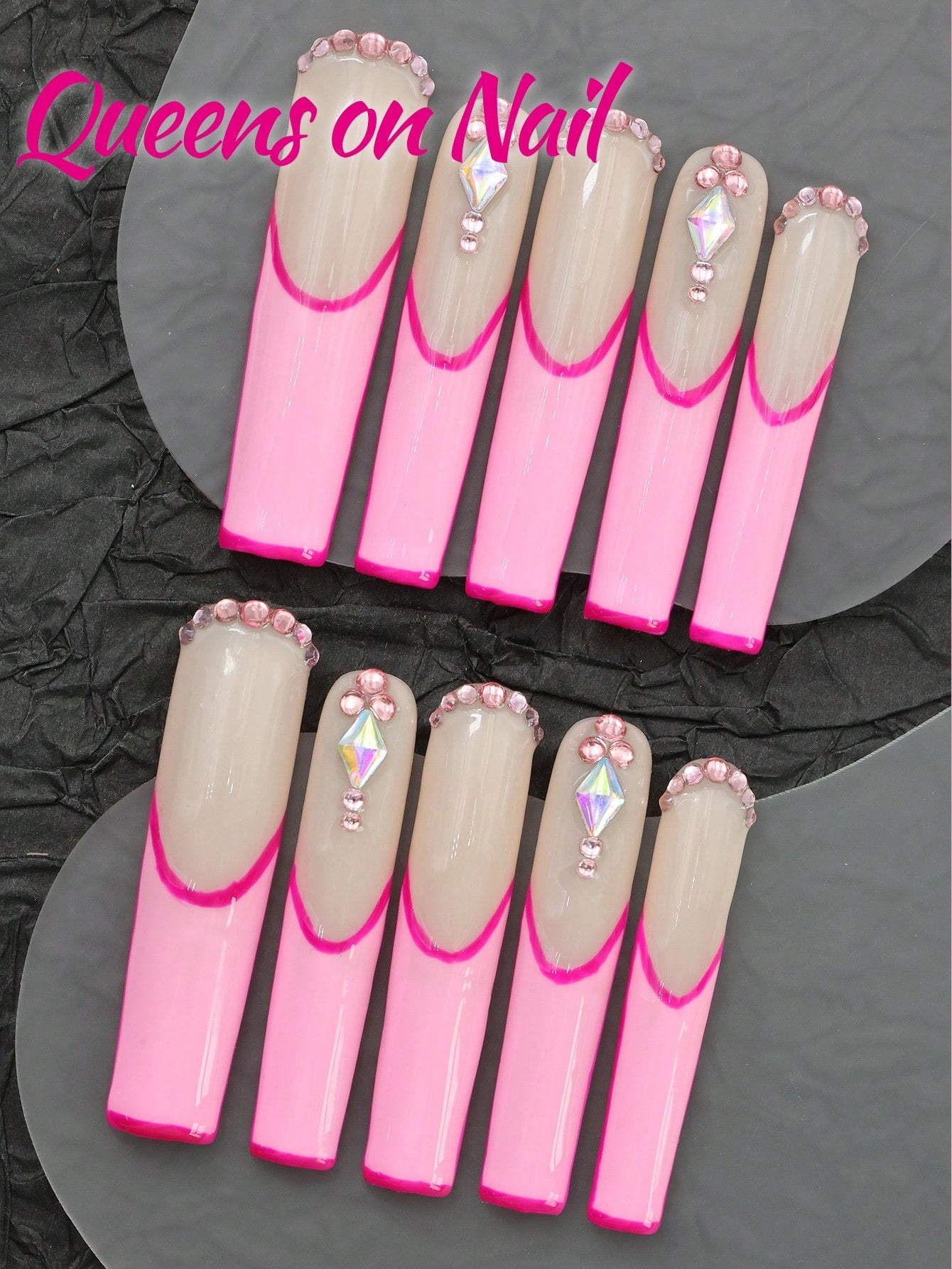 10Pcs Handmade Press on Pink Fake Nails
