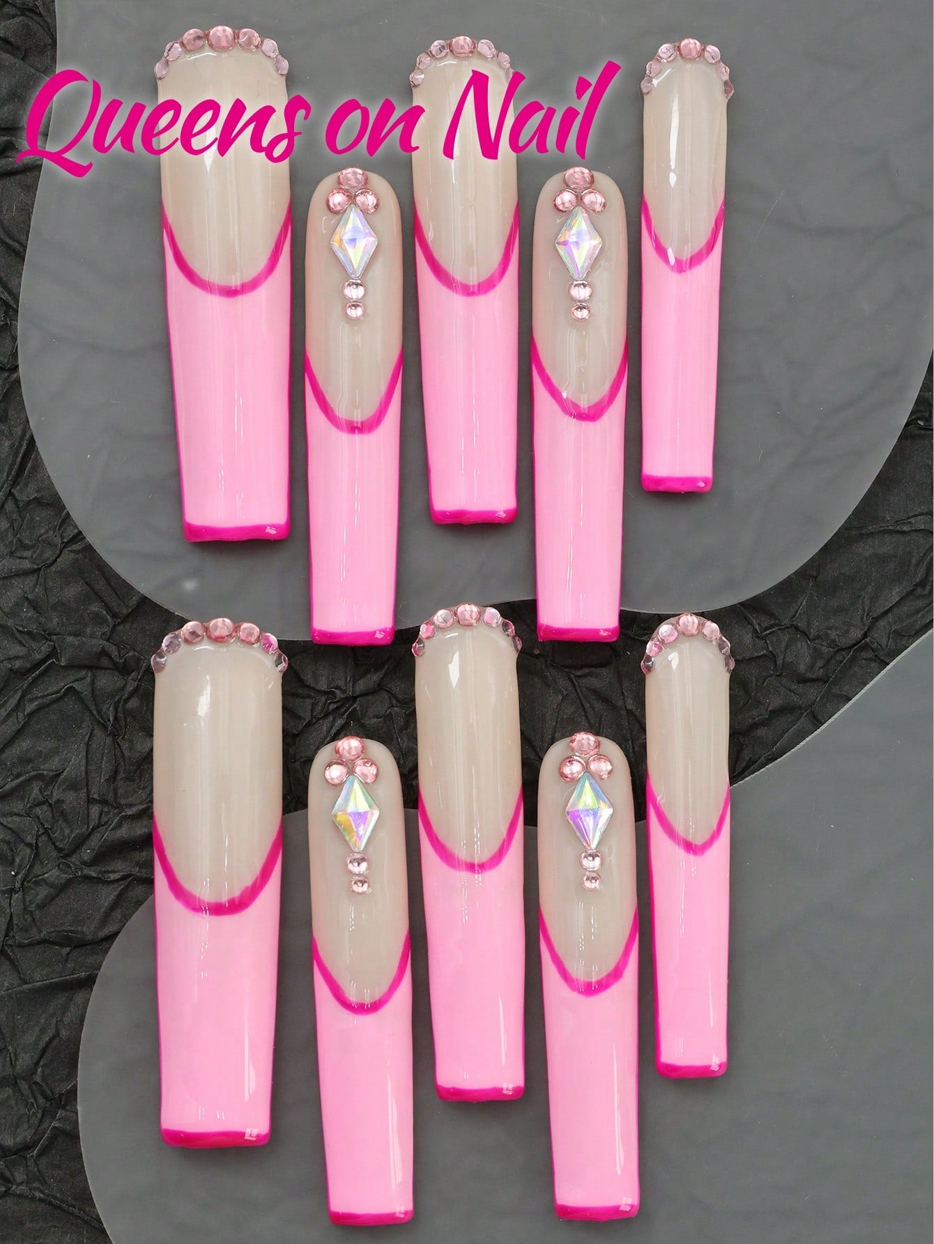 10Pcs Handmade Press on Pink Fake Nails