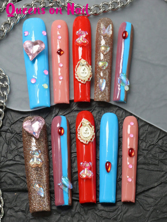 10 Pcs Handmade Press on Nail Colorful Y2K Fake Nails
