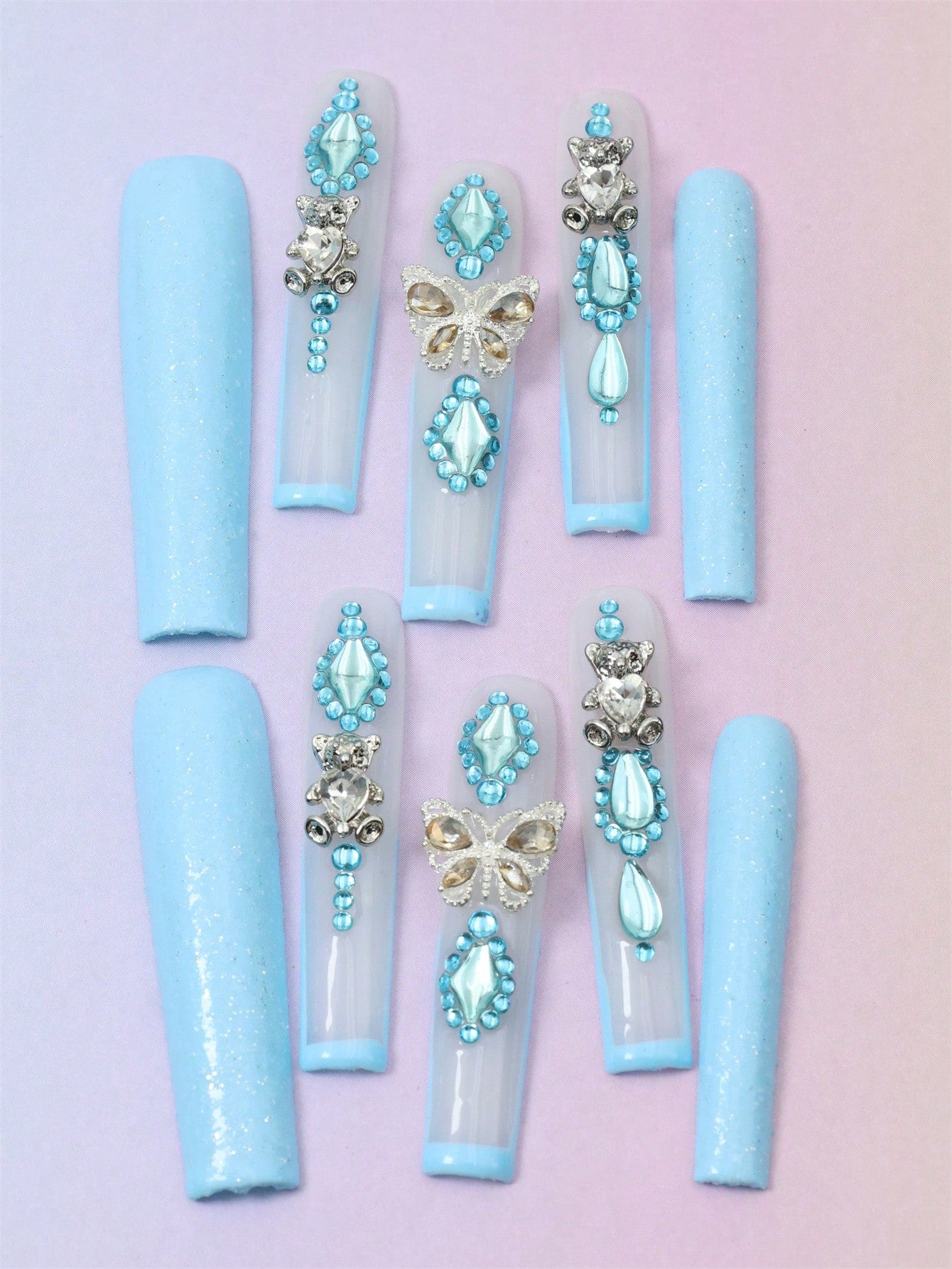 10 Pcs Handmade press on Nail Blue Fake Nails