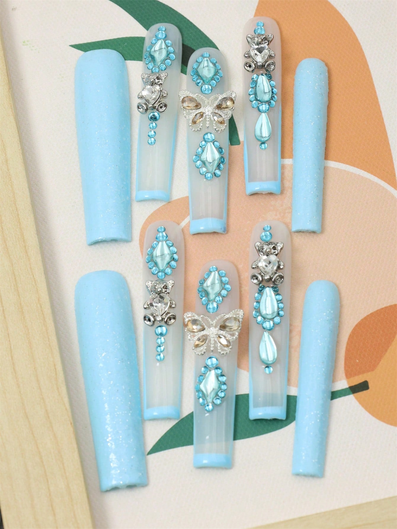 10 Pcs Handmade press on Nail Blue Fake Nails