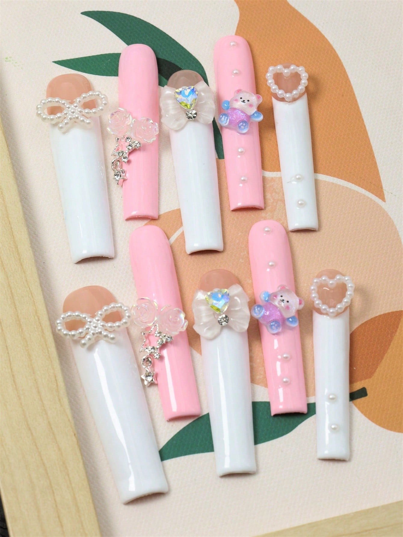 10 Pcs Handmade Fake Nails Pink Press On Nails