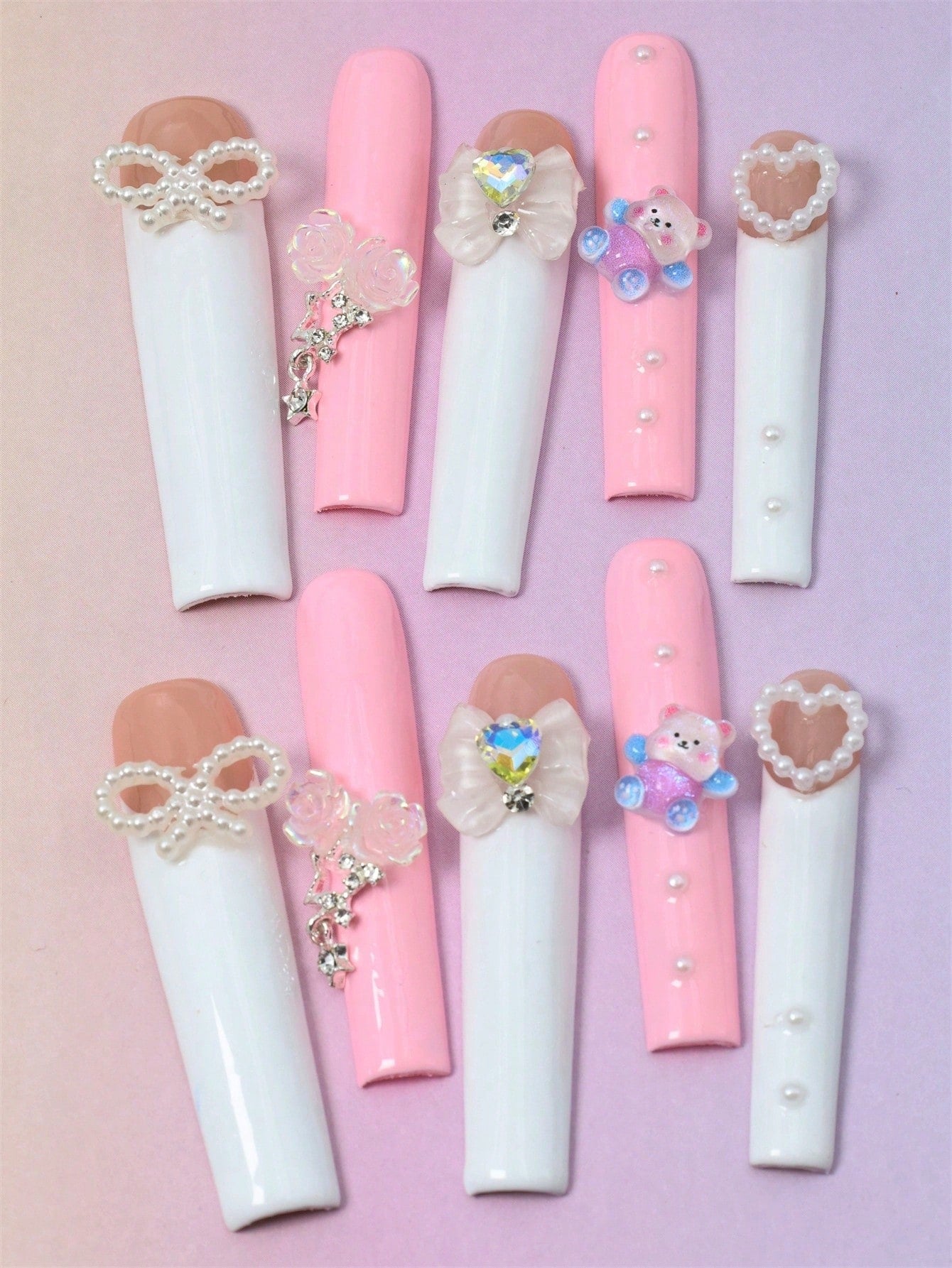 10 Pcs Handmade Fake Nails Pink Press On Nails