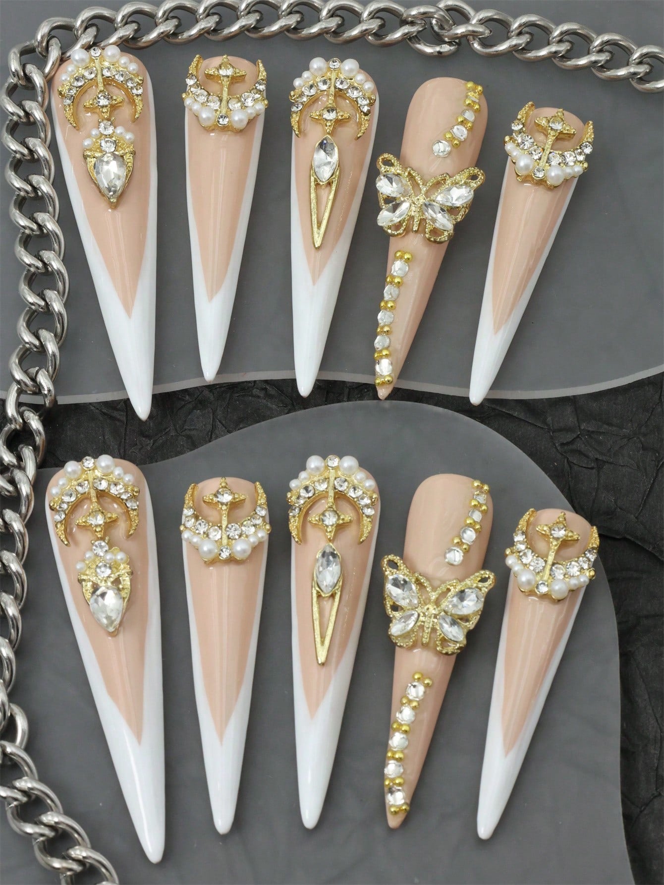 10 Pcs  Handmade Fake Nails nude Press On Nails