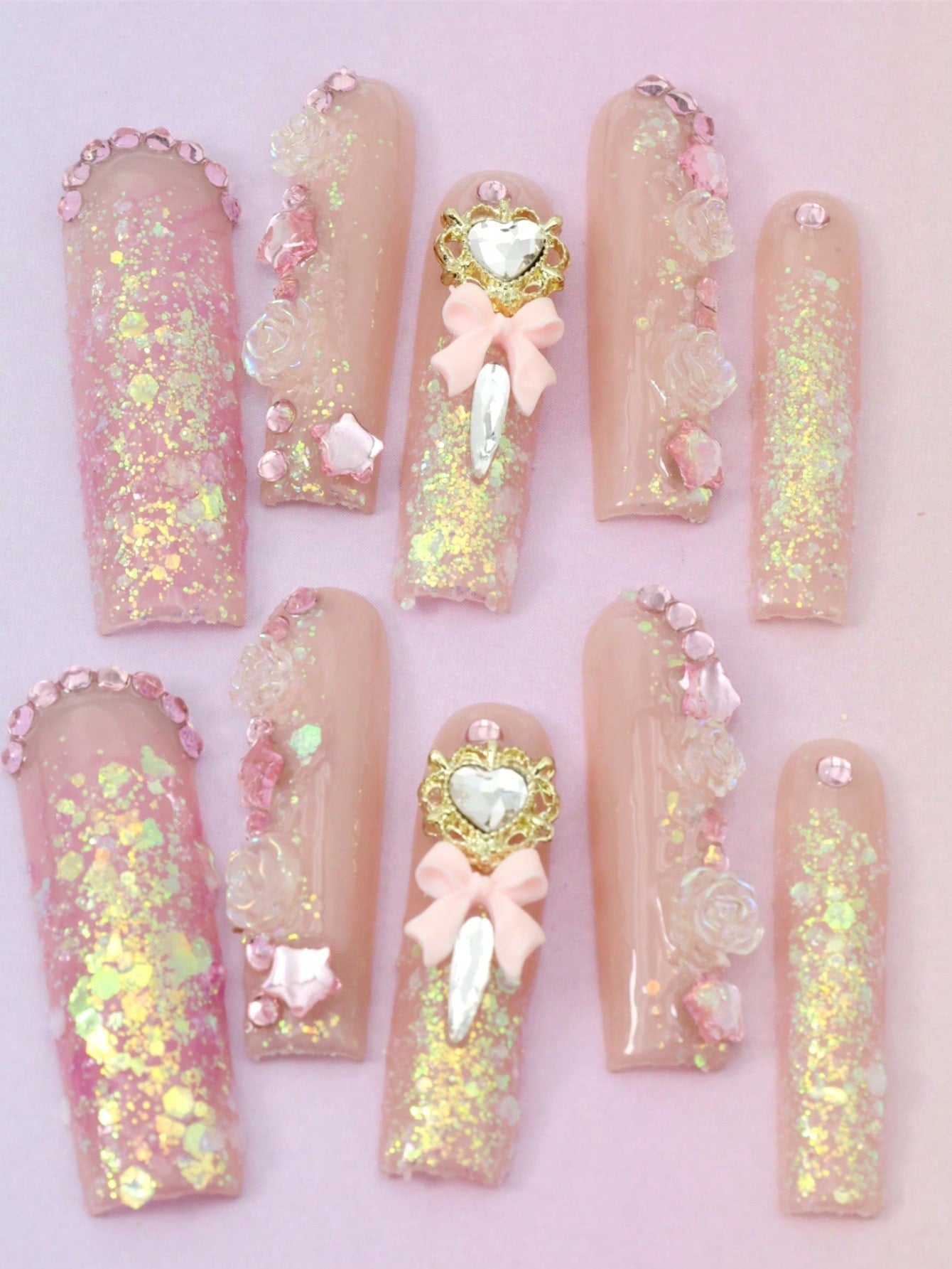 10 Pcs Handmade Press On Nails Pink Fake Nails