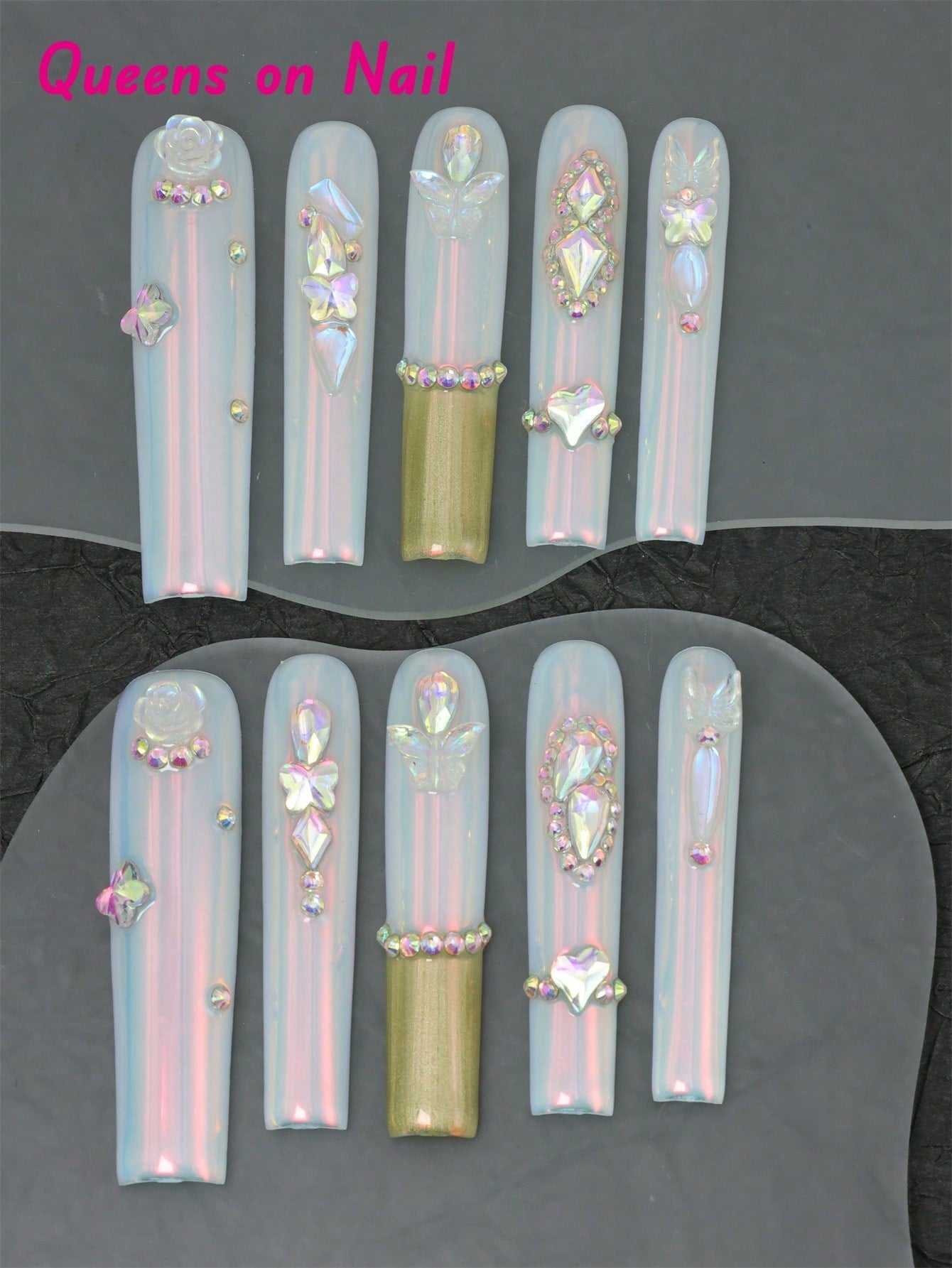 10 Pcs Handmade Press On Nails Rhinestones Fake Nails