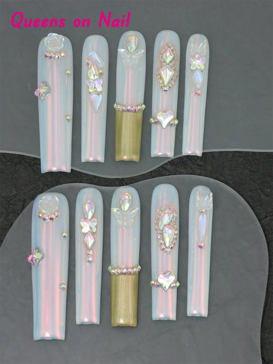 10 Pcs Handmade Press On Nails Rhinestones Fake Nails
