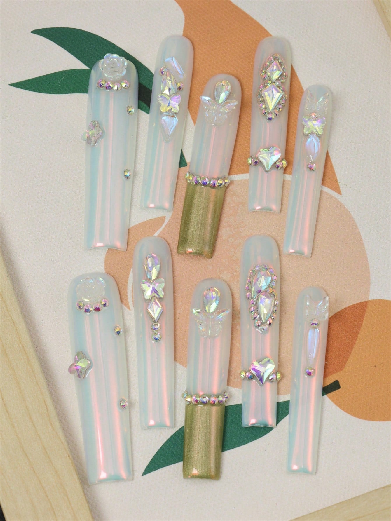 10 Pcs Handmade Press On Nails Rhinestones Fake Nails
