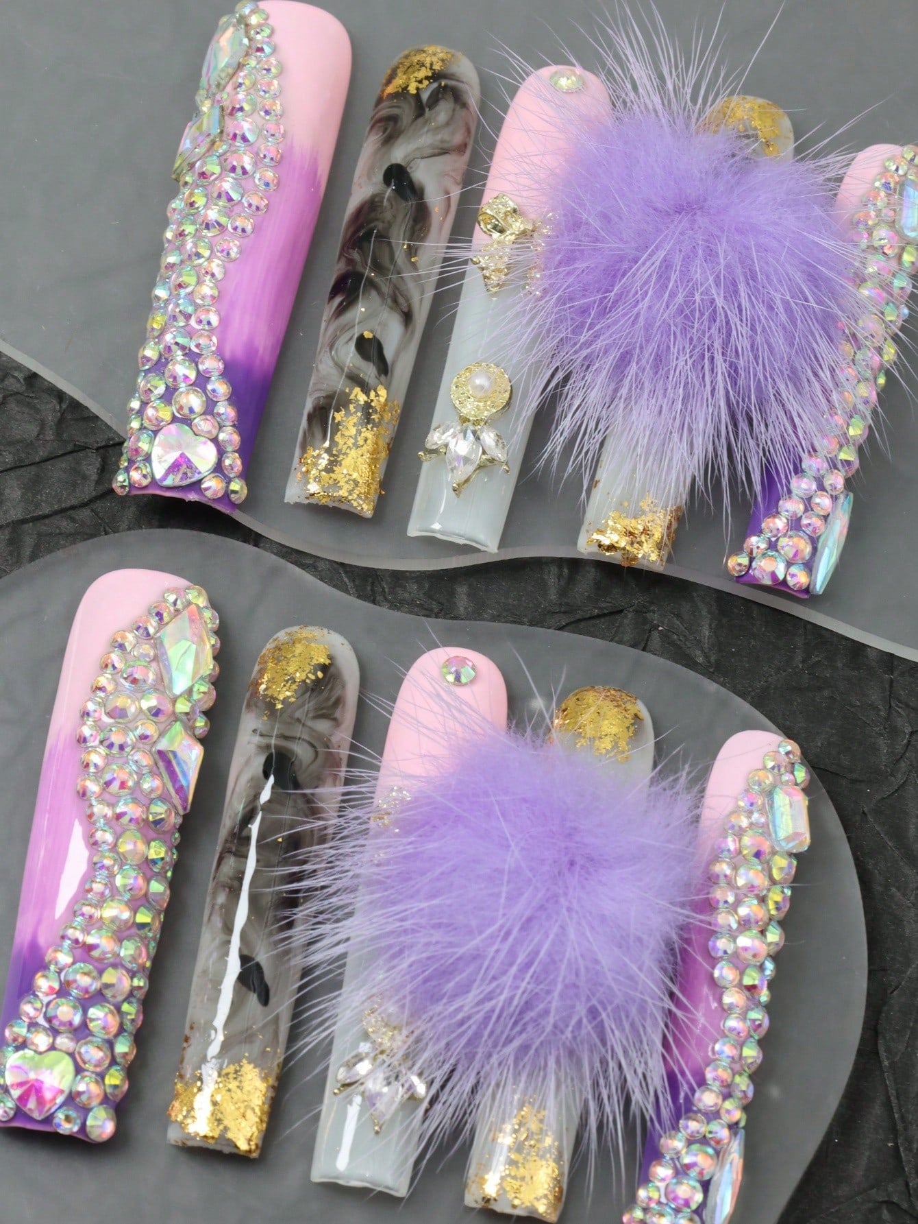 10 Pcs  Handmade Fake Nails Press On Nails Purple Nails