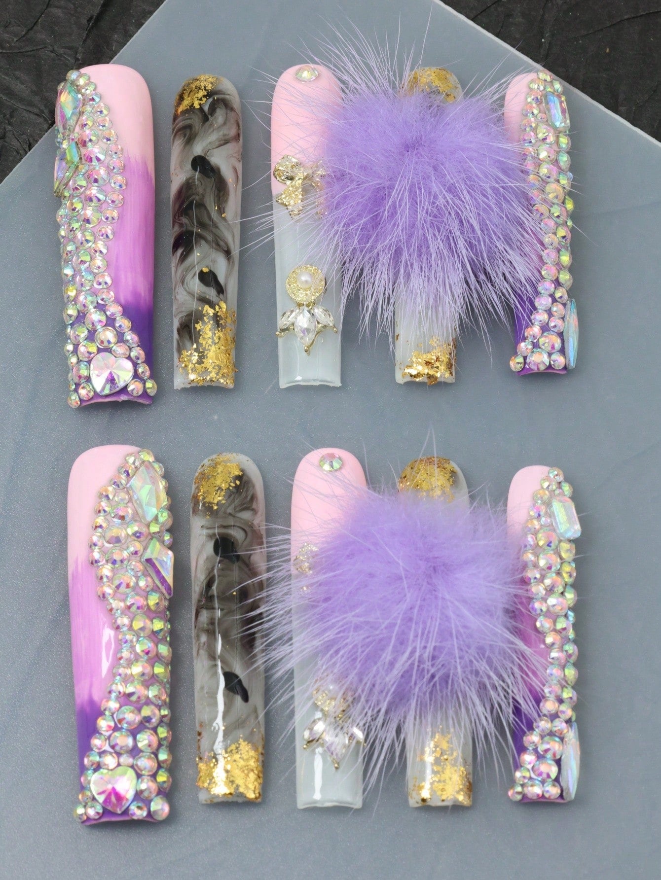 10 Pcs  Handmade Fake Nails Press On Nails Purple Nails